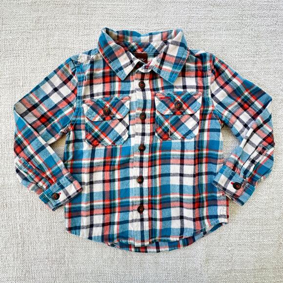 Tea Collection Blue Plaid Flannel Shirt VGUC Size 3 - Picture 1 of 3